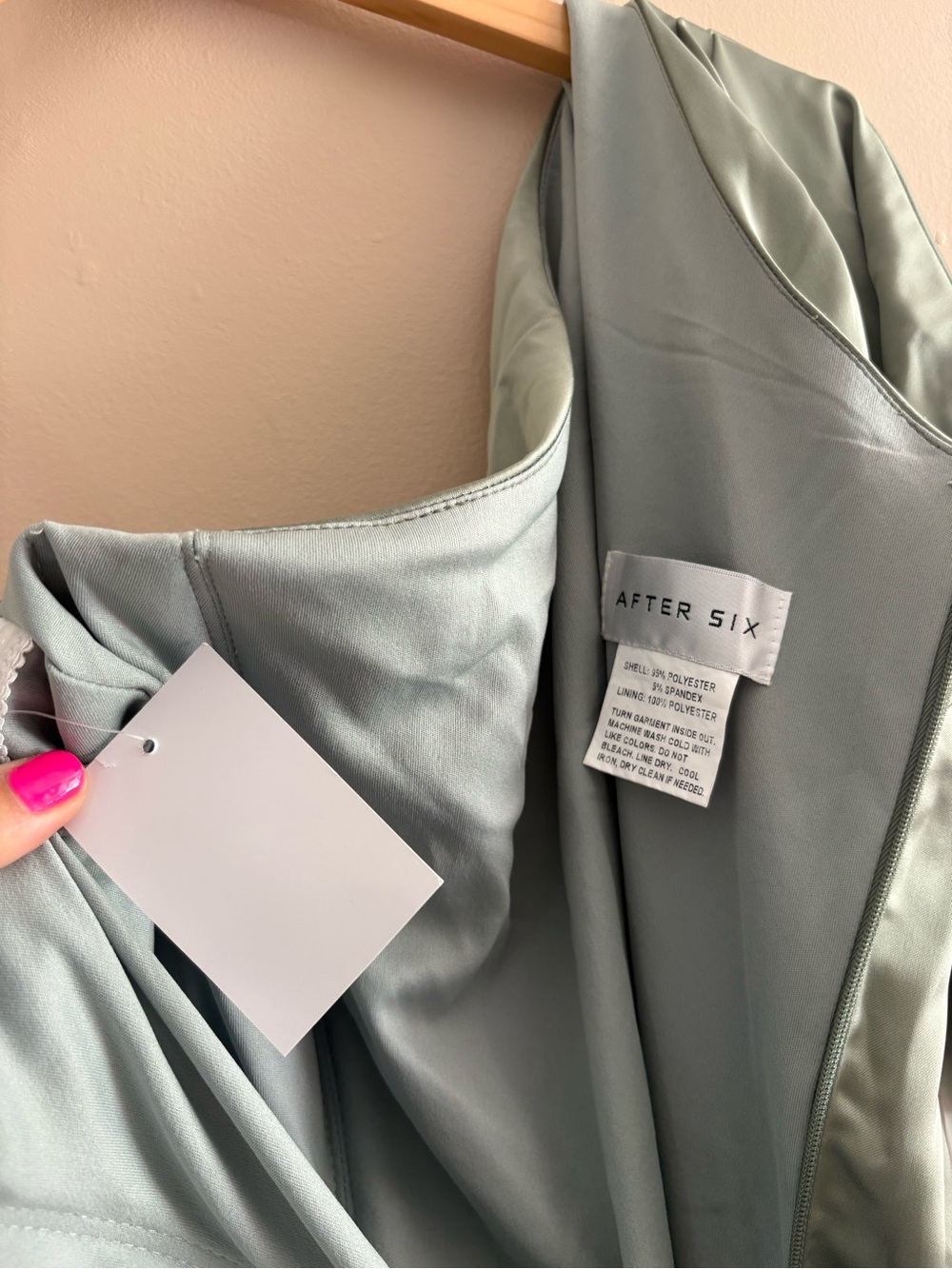 Elegant One-Shoulder Sage Satin Evening Dress - Picture 5 of 11